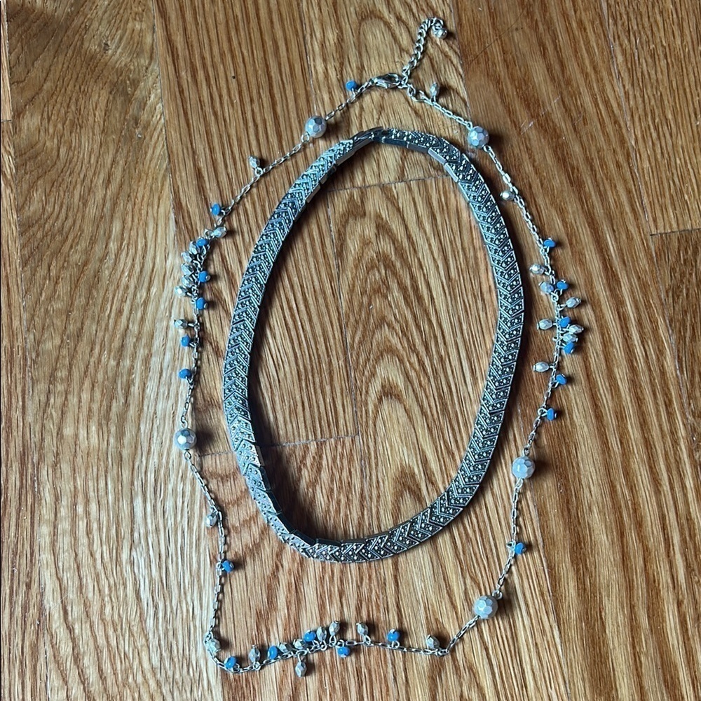 Bundle of 2 Vintage Silver and Blue Layered Necklaces women’s one size